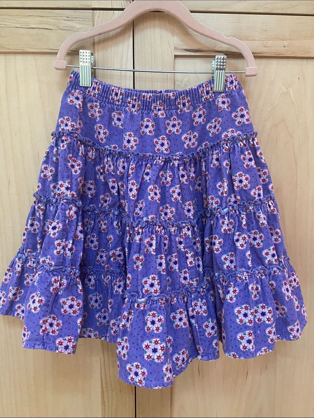 Hanna Andersson Purple Floral Tiered Girls Corduroy Skirt